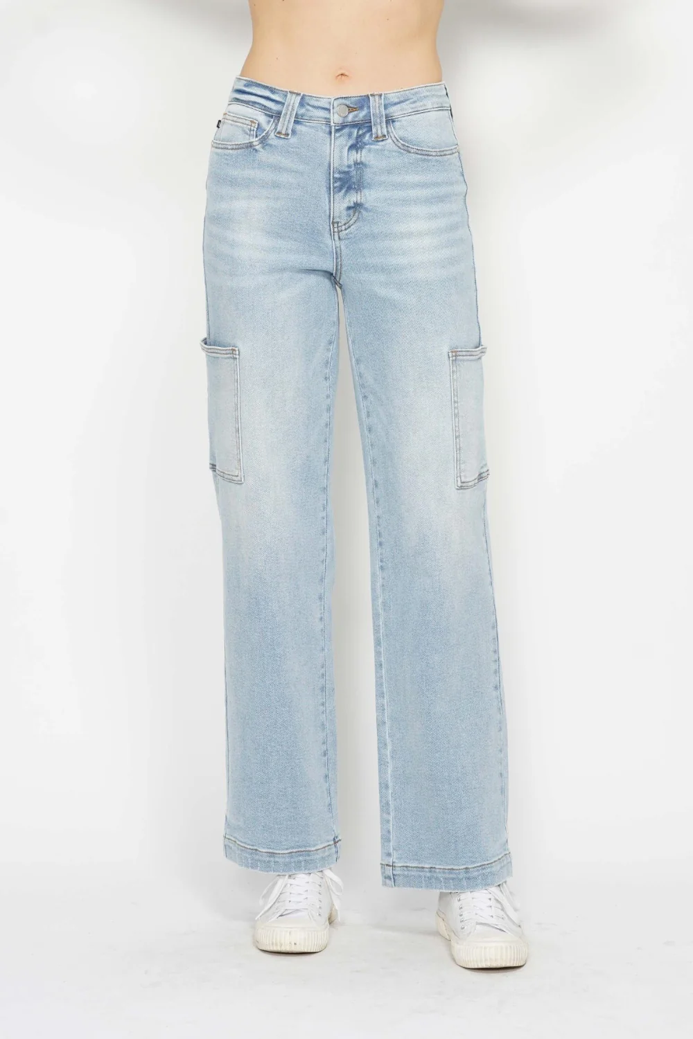Blue Full Size High Waist Straight Cargo Jeans