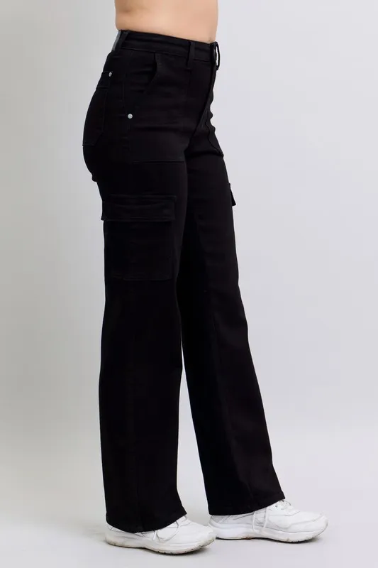 Blue Full Size High Waist Cargo Wide Leg Jeans Plus Size