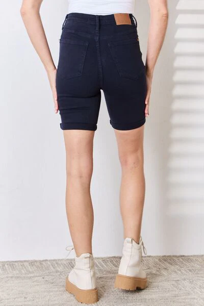 Blue Full Size High Waist Tummy Control Bermuda Shorts