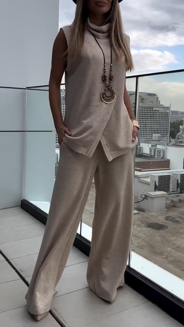 Women's High Collar Cotton Casual Suit