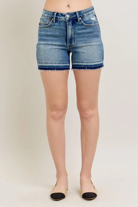 Blue Mr Tummy Control Vintage Wash Release Hem Shorts