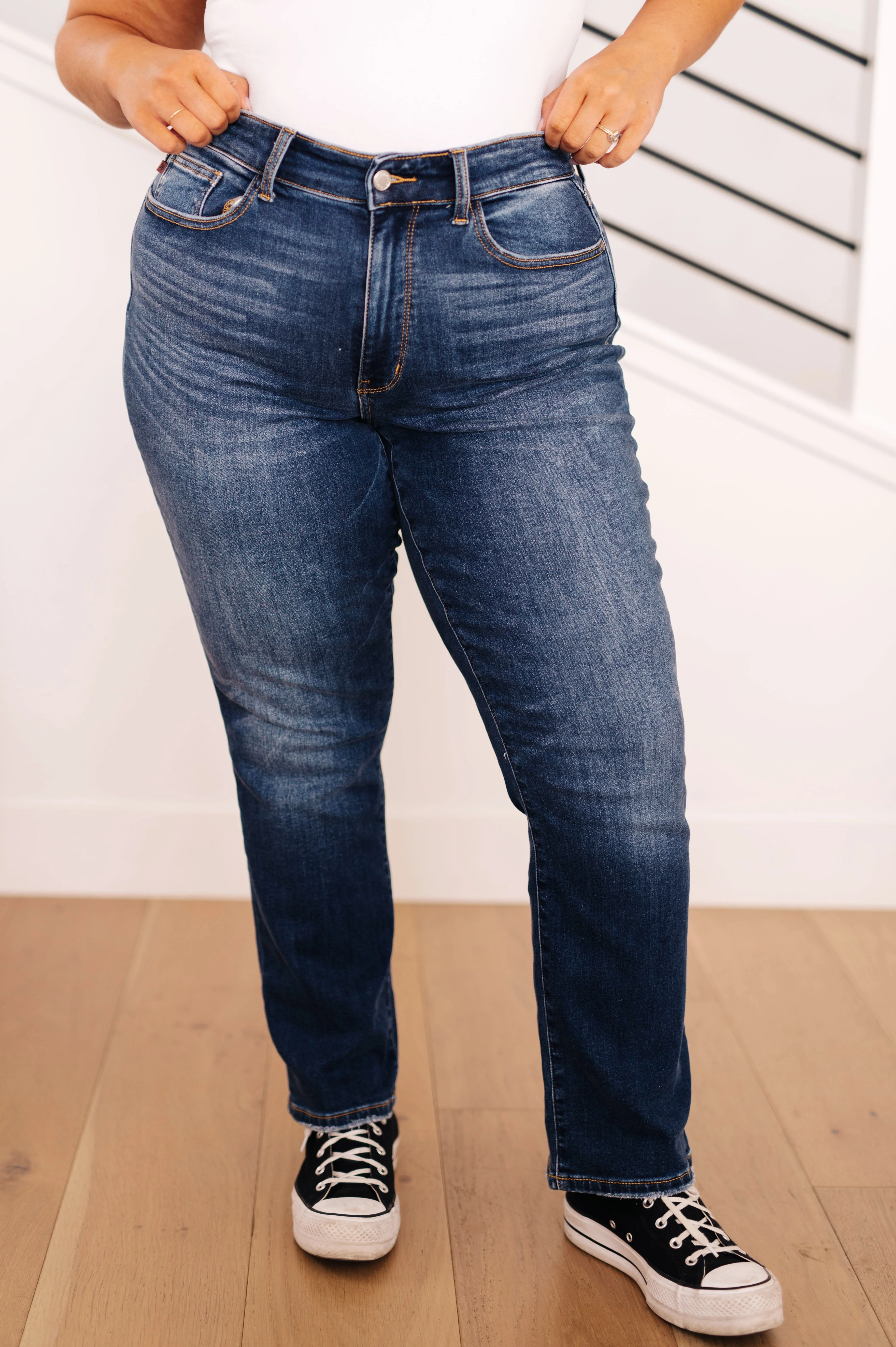 Blue Estelle High Waist Thermal Straight Jeans