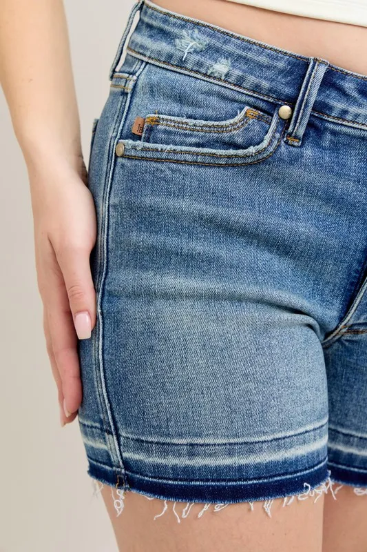 Blue Mr Tummy Control Vintage Wash Release Hem Shorts