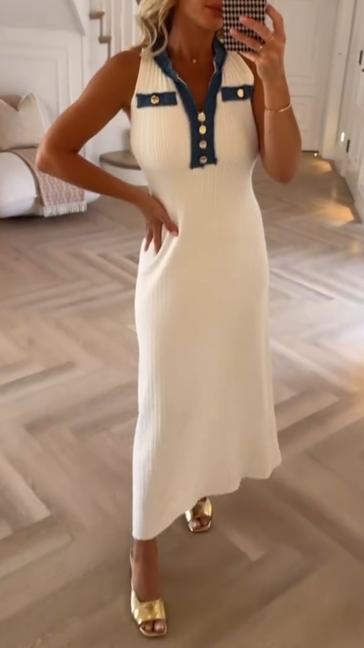 Women's Lapel Denim Collar Knitted Casual Dress