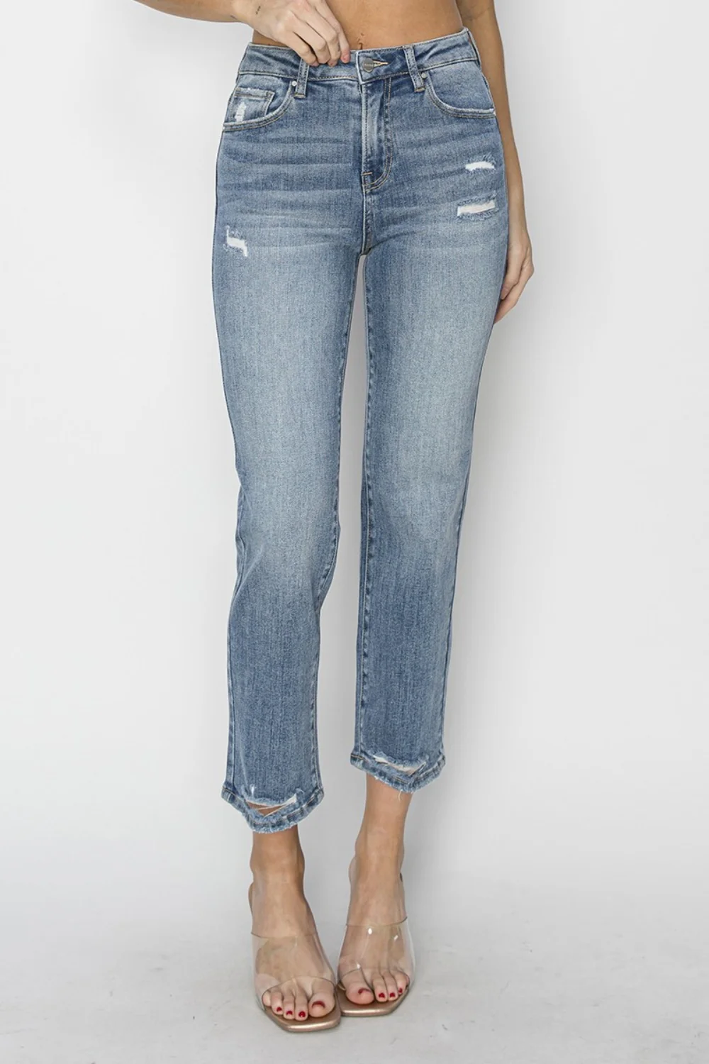 Full Size High Waist Distressed Cropped Jeans