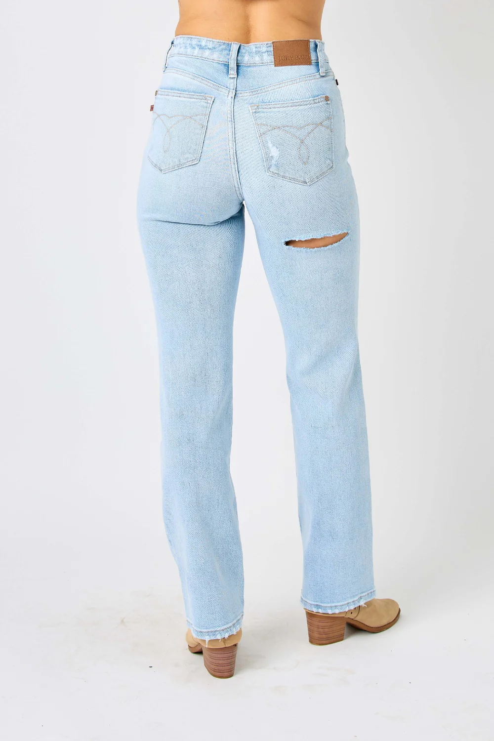 Blue Full Size High Waist Distressed Straight Jeans