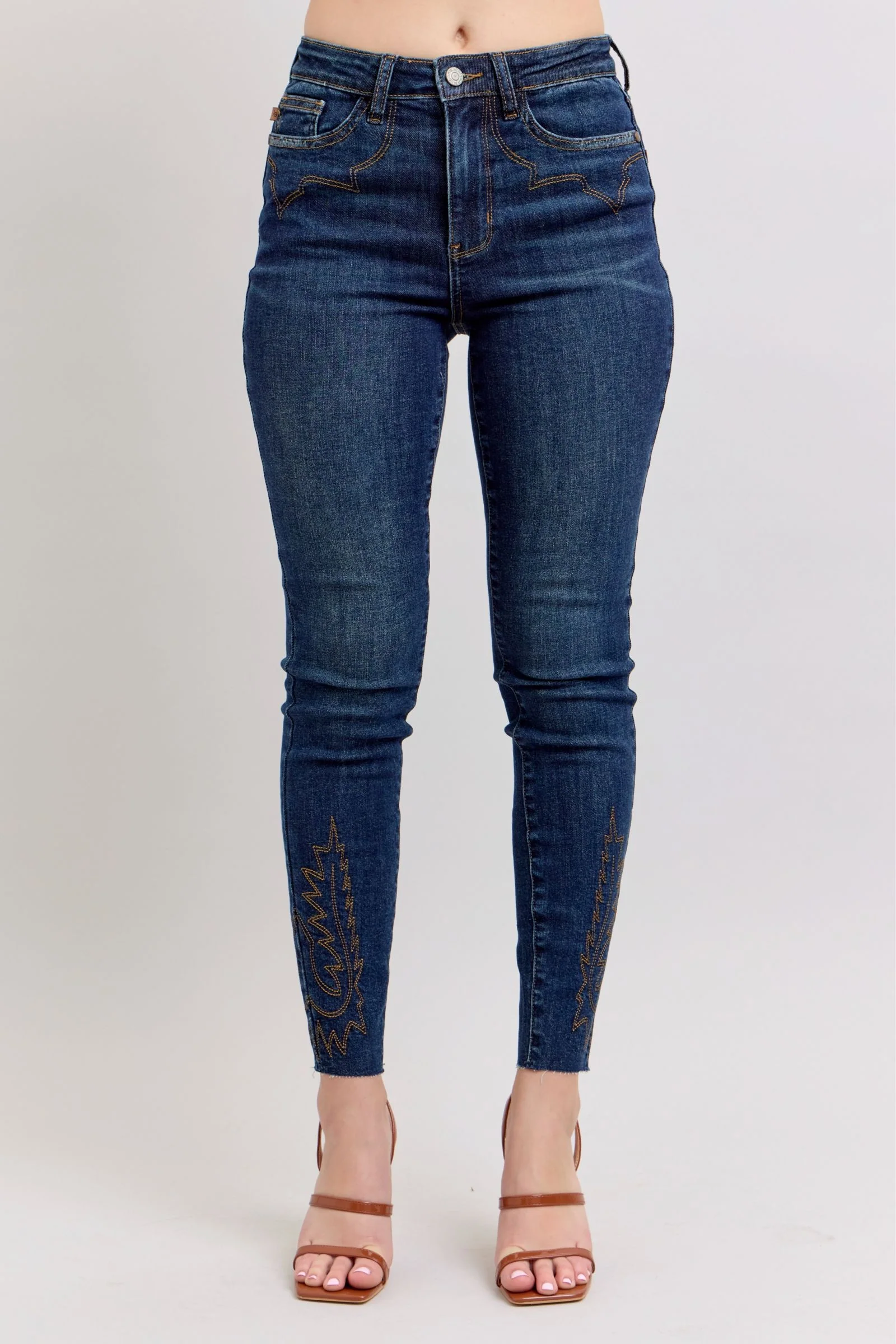 Blue Full Size Embroidered High Rise Skinny Jeans Plus Size