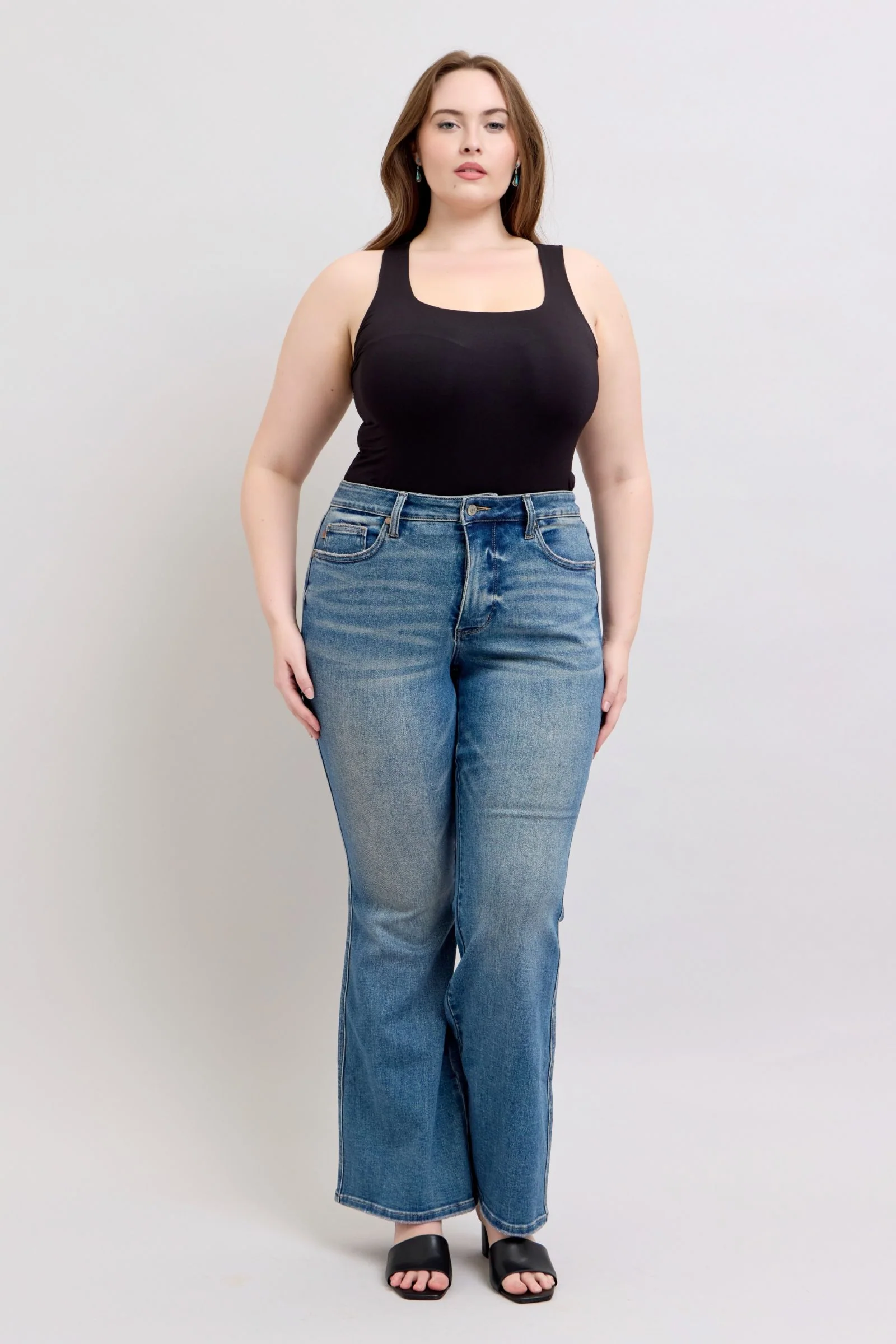 Blue Full Size Tummy Control Vintage Wash Jeans