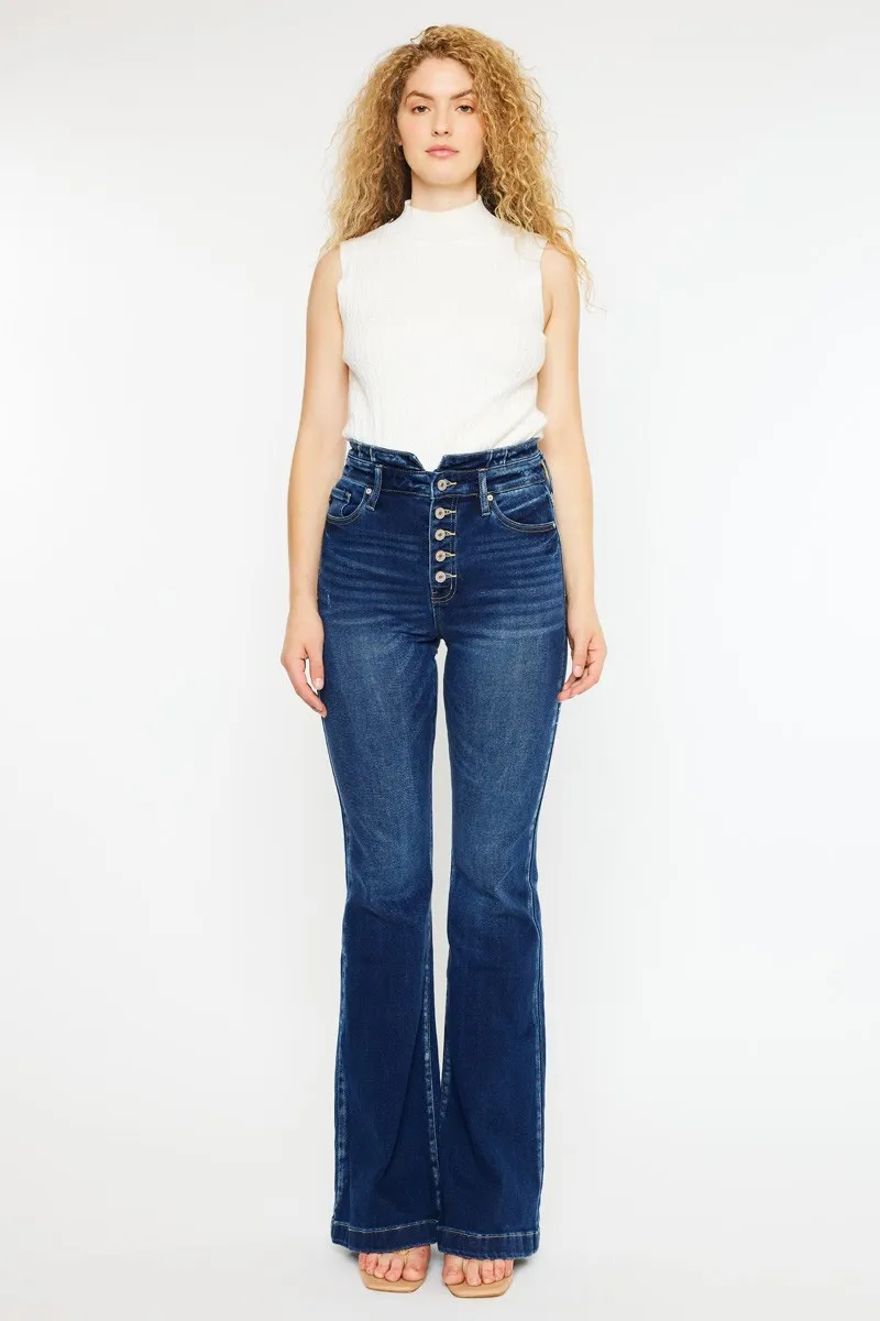 Button Fly High Rise Flare Jeans