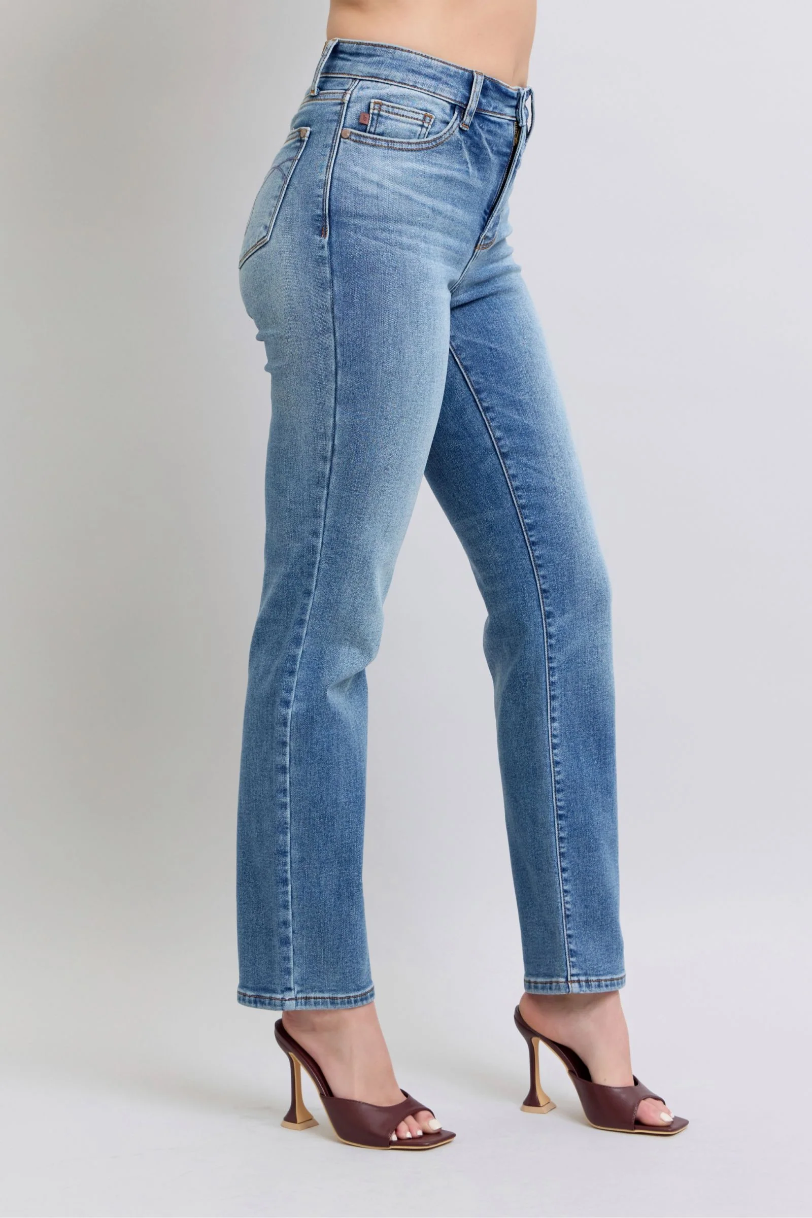 Blue Full Size Wash Thermal Straight Jeans with Pockets