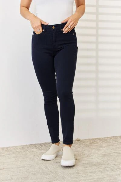 Blue Full Size Garment Dyed Tummy Control Skinny Jeans