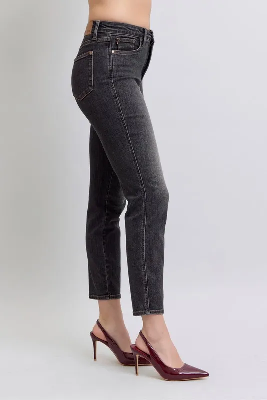 Blue Full Size Midi Rise Tummy Control Slim Jeans Plus Size