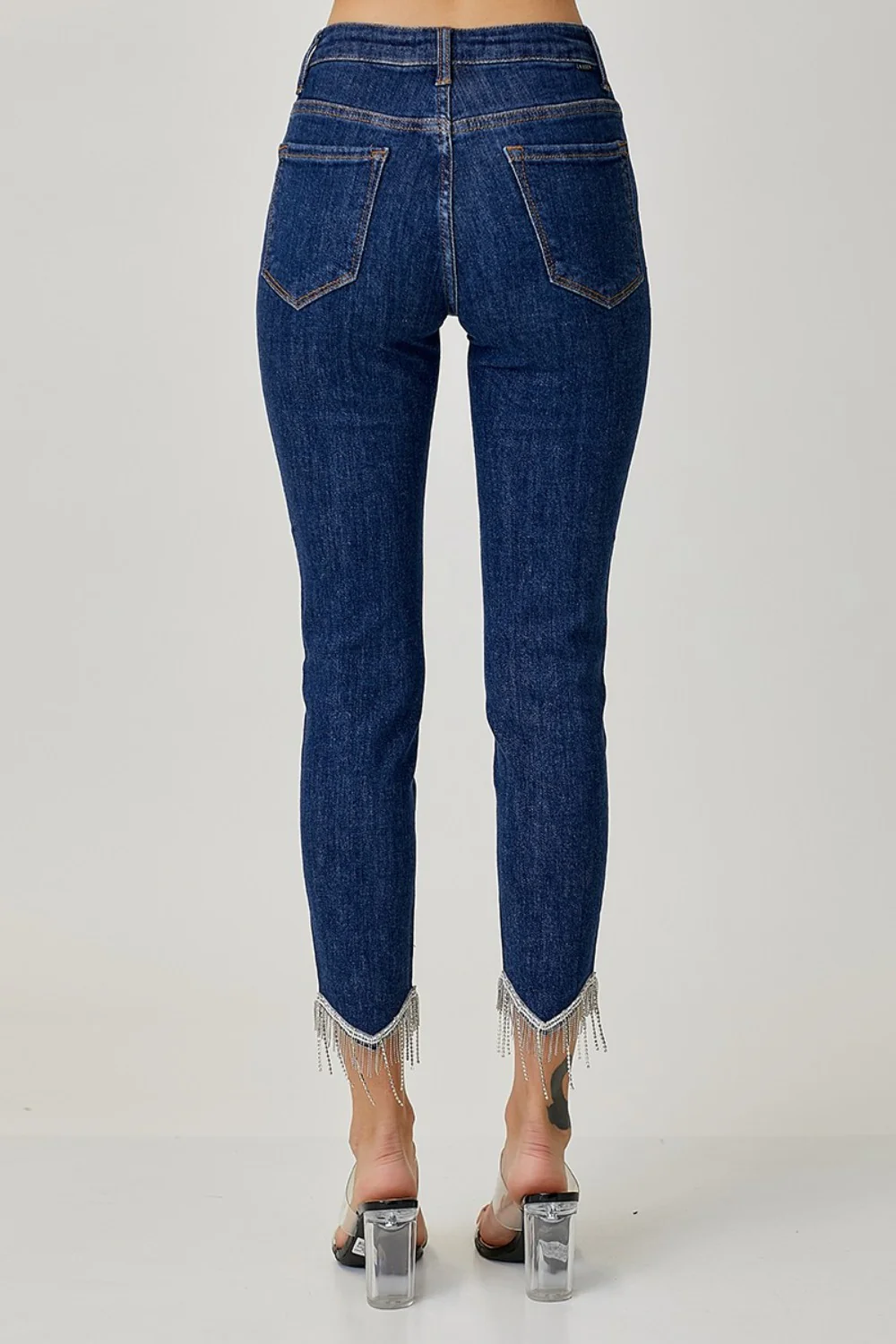 Full Size Embellished Mid Rise Crop Skinny Jeans