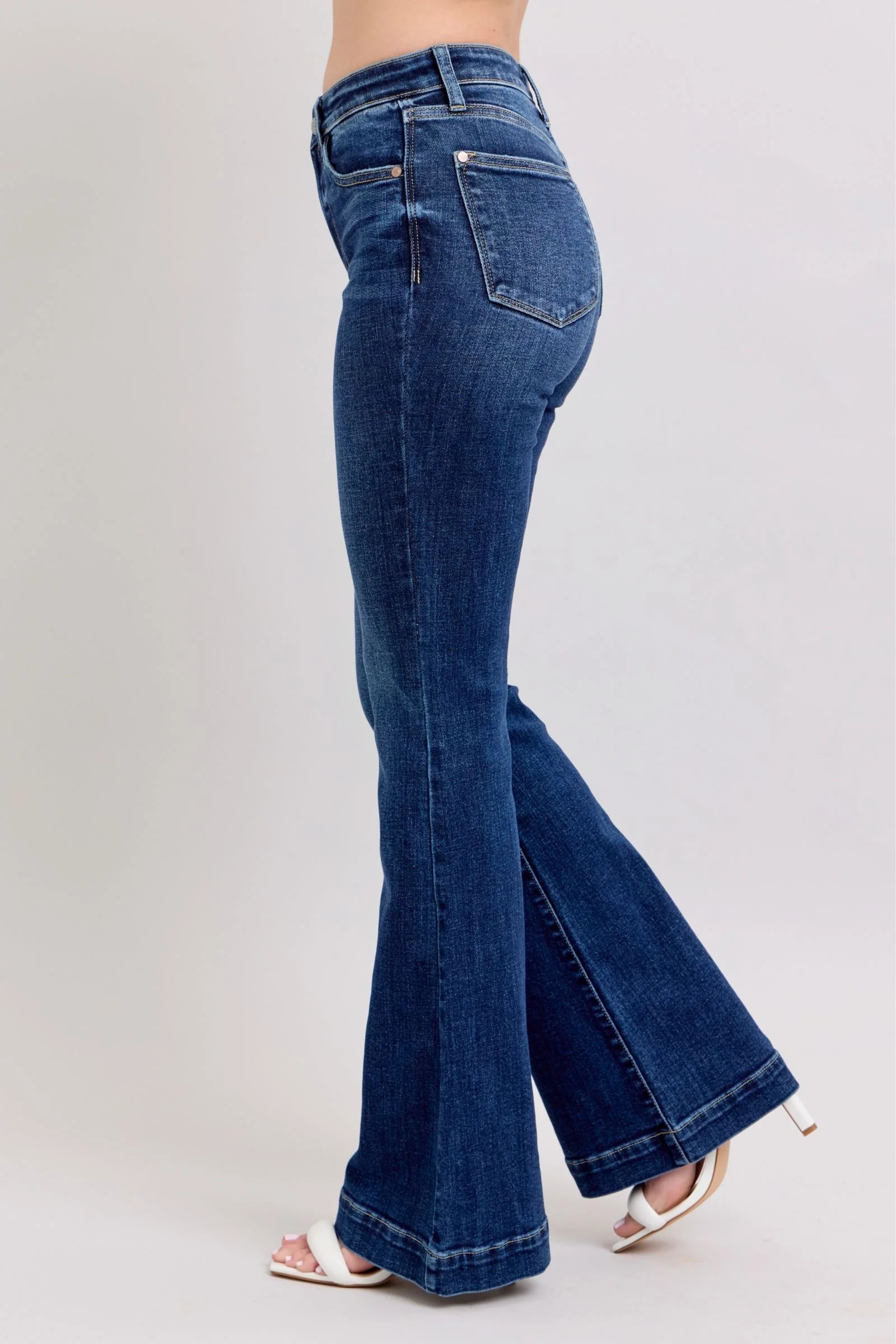 Blue Full Size High Rise Flare Jeans with Pockets Plus Size