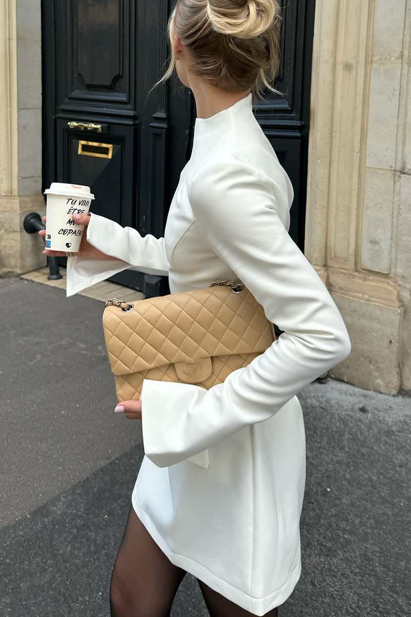 Women Round Neck Solid Color Splicing Elegant Temperament Dress