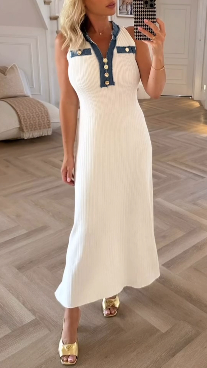 Women's Lapel Denim Collar Knitted Casual Dress