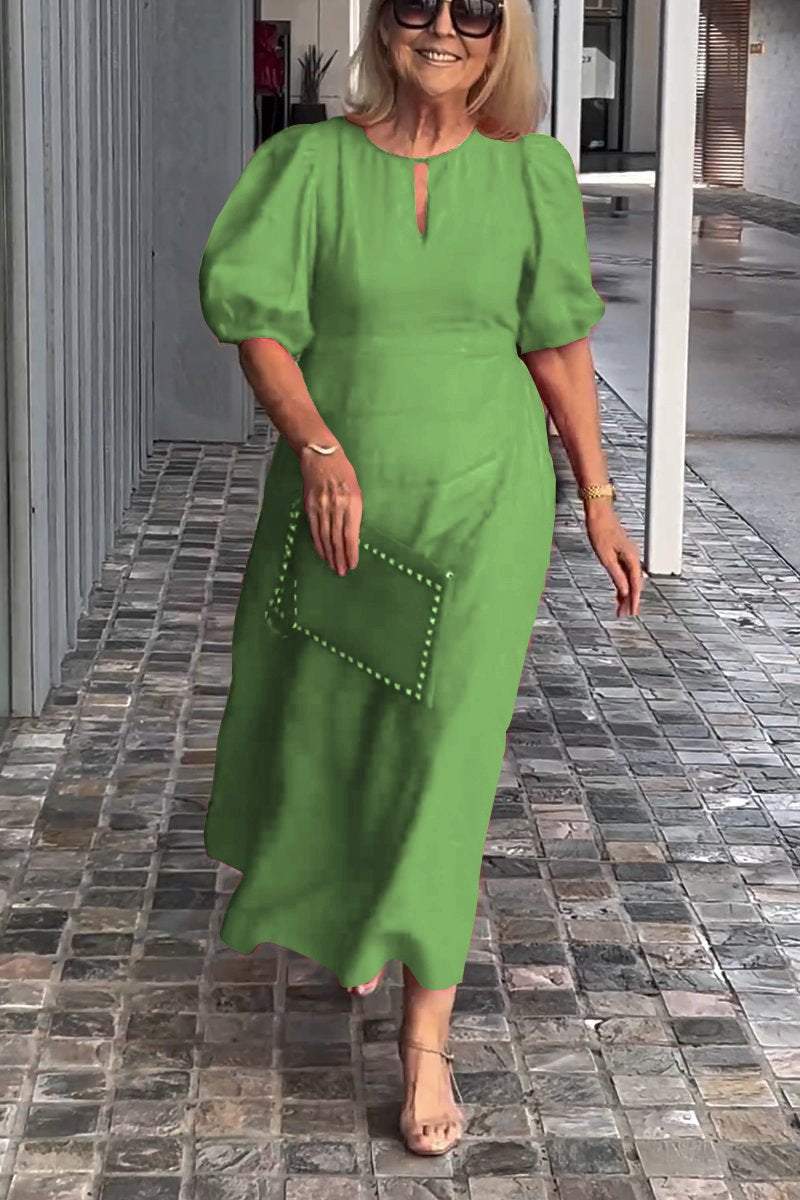 Women Summer Formal Linen Dress Solid color cotton and linen dress