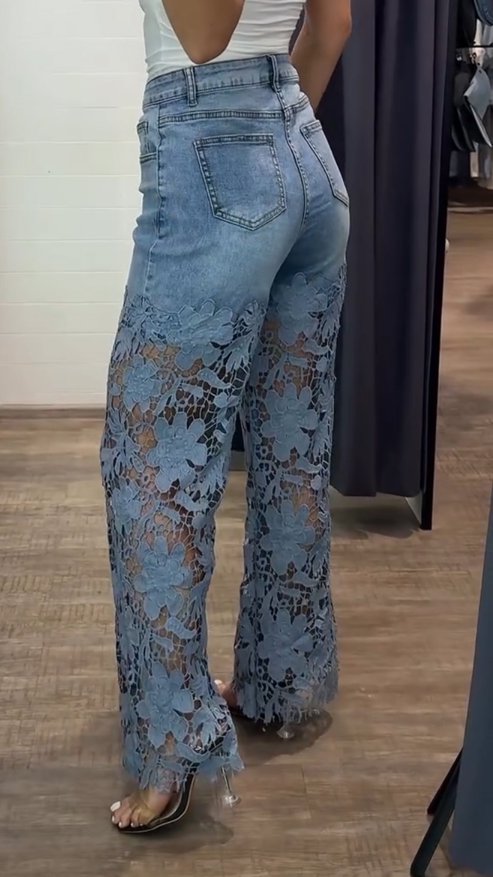 Women's Lace Patchwork Casual Jeans