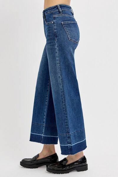 Full Size Tummy Control High Rise Crop Wide Hem Jeans