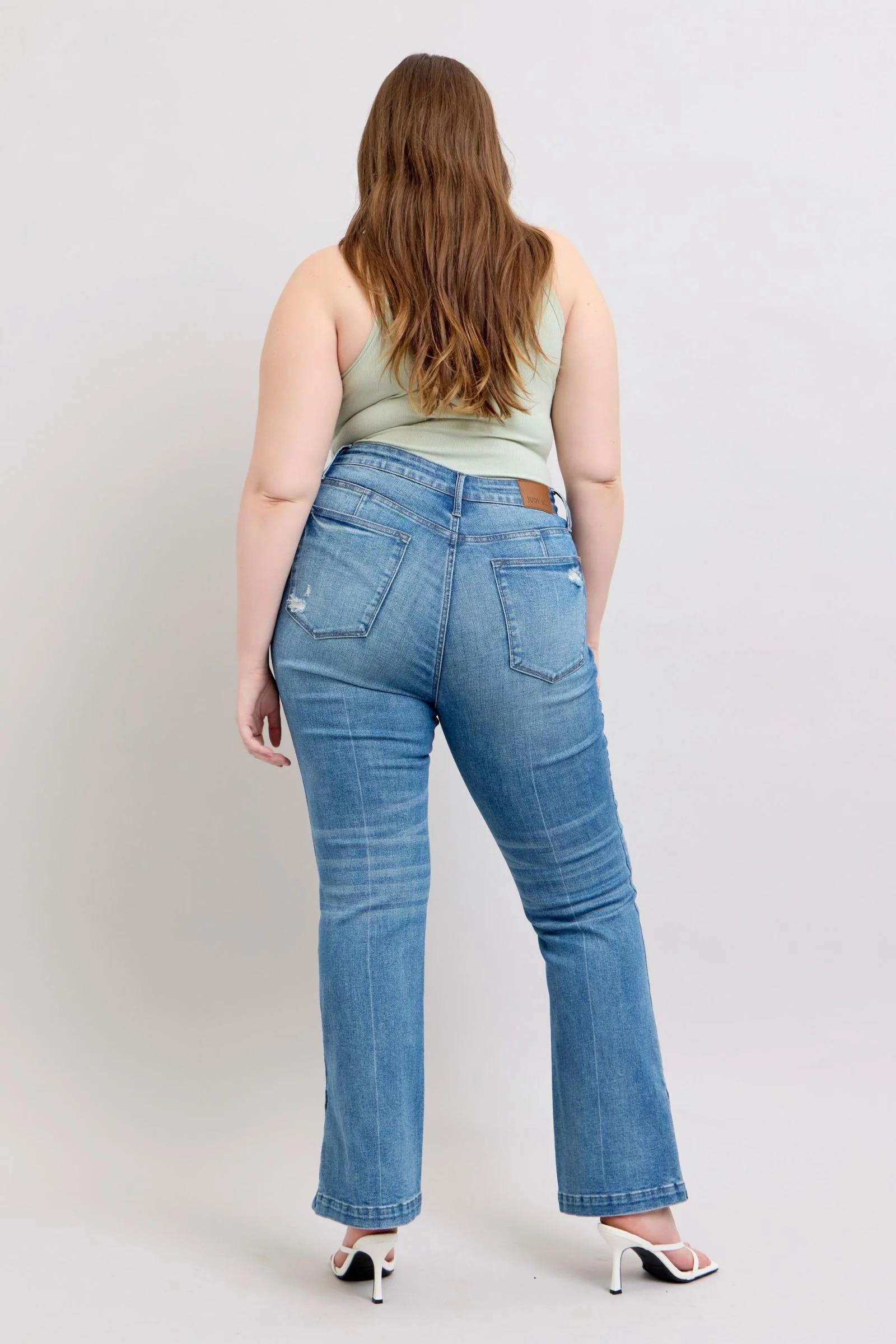 Blue Full Size High Waist Tummy Control Vintage Wash Side Slit Slim Boot Jeans