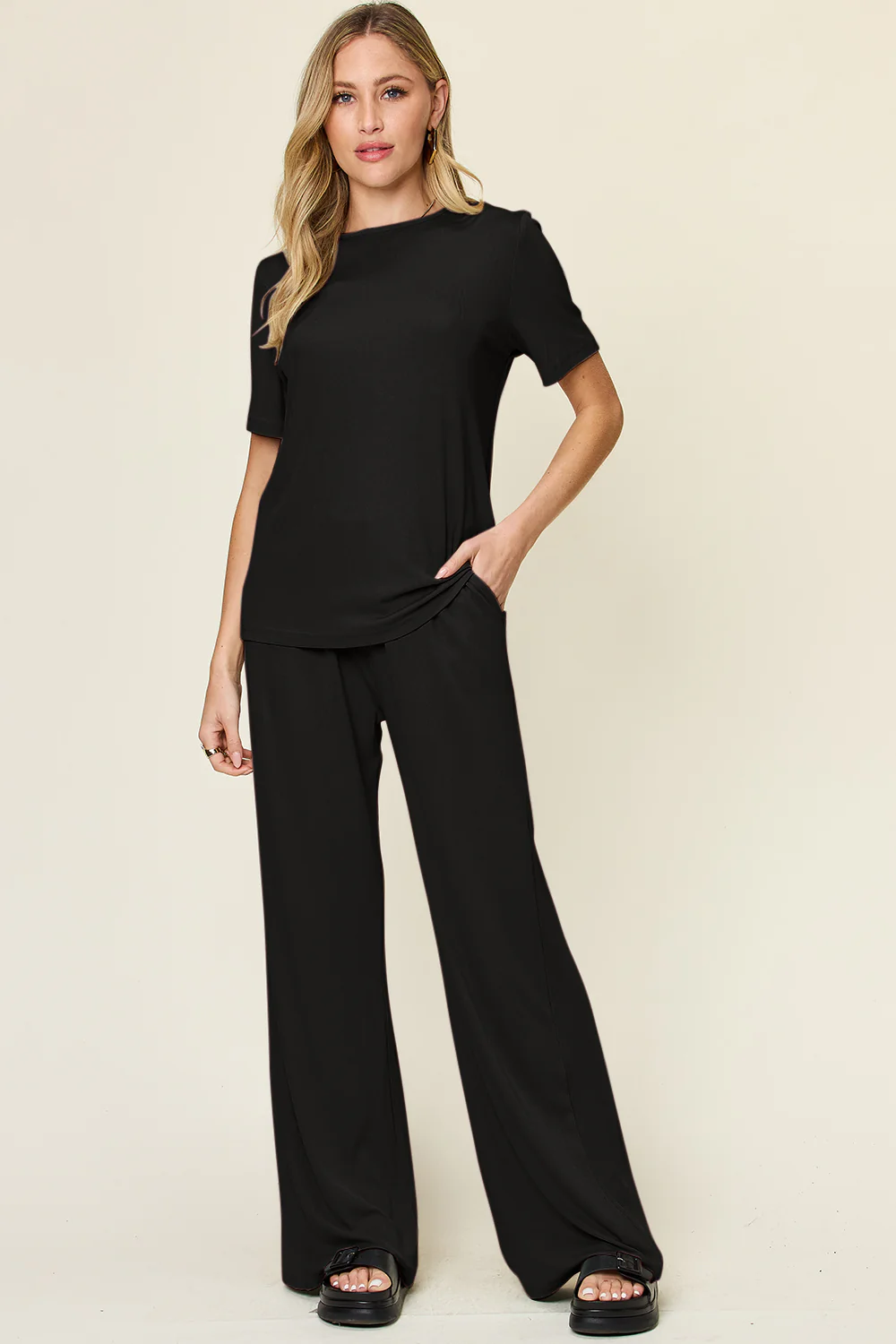 Full Size Round Neck Short Sleeve T-Shirt and Wide Leg Pants Set