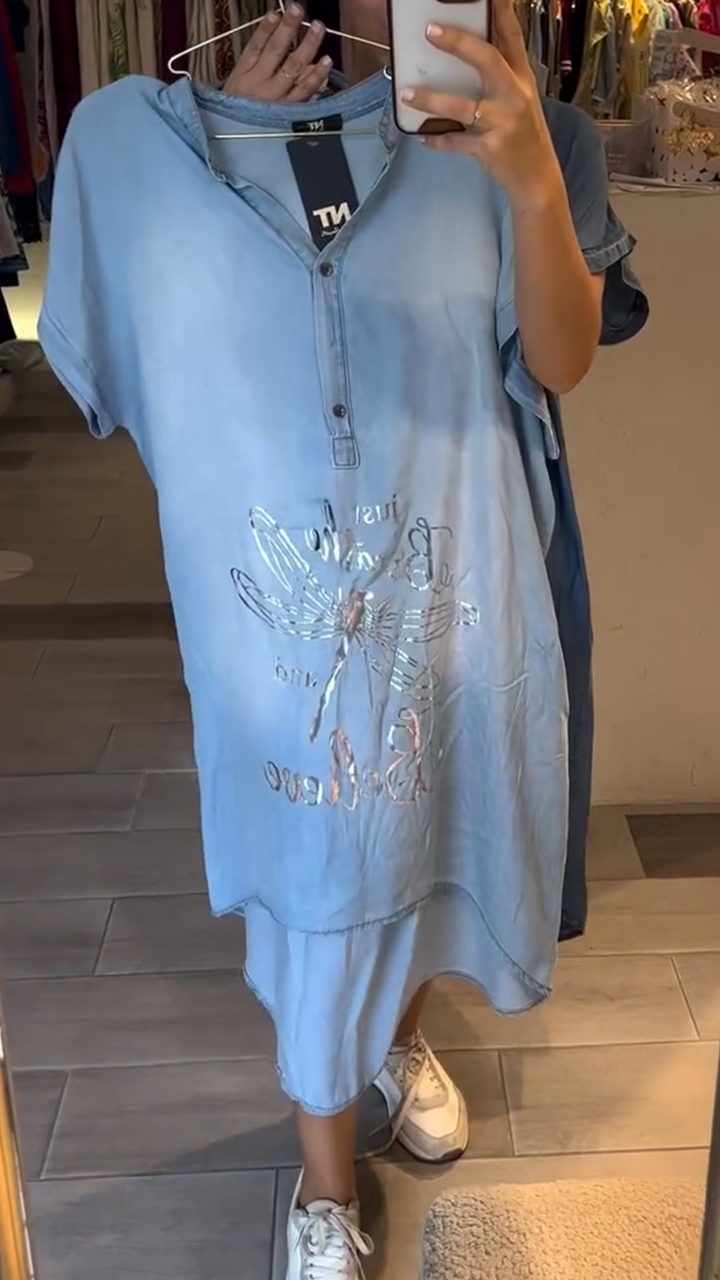 Women's V-neck Half-open Collar Button Denim Casual Dress