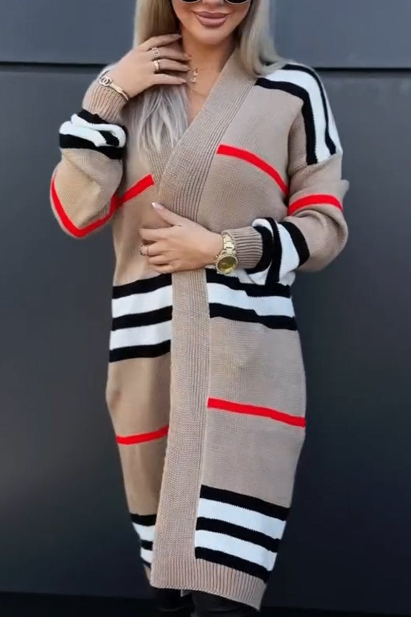 Women's Casual Striped Colorblock Knit Cardigan