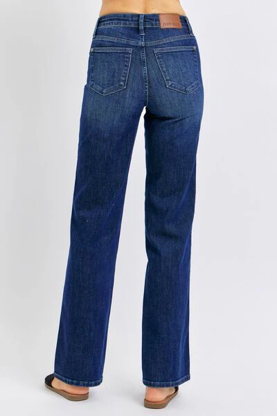 Blue Full Size Tummy Control Straight Jeans Plus Size