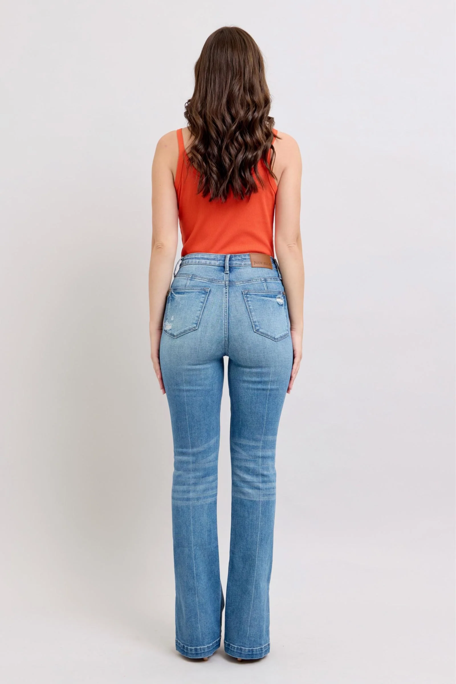 Blue Full Size High Waist Tummy Control Vintage Wash Side Slit Slim Boot Jeans