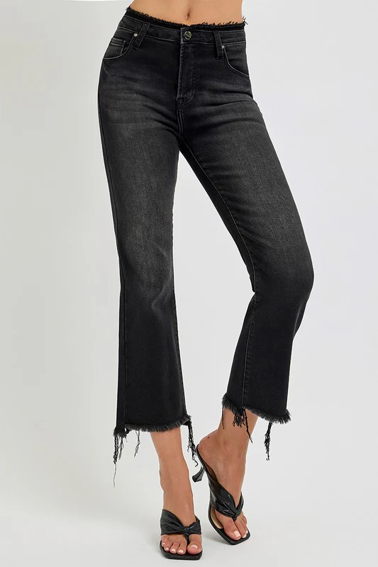 Full Size Raw Hem Cropped Flare Jeans Plus Size