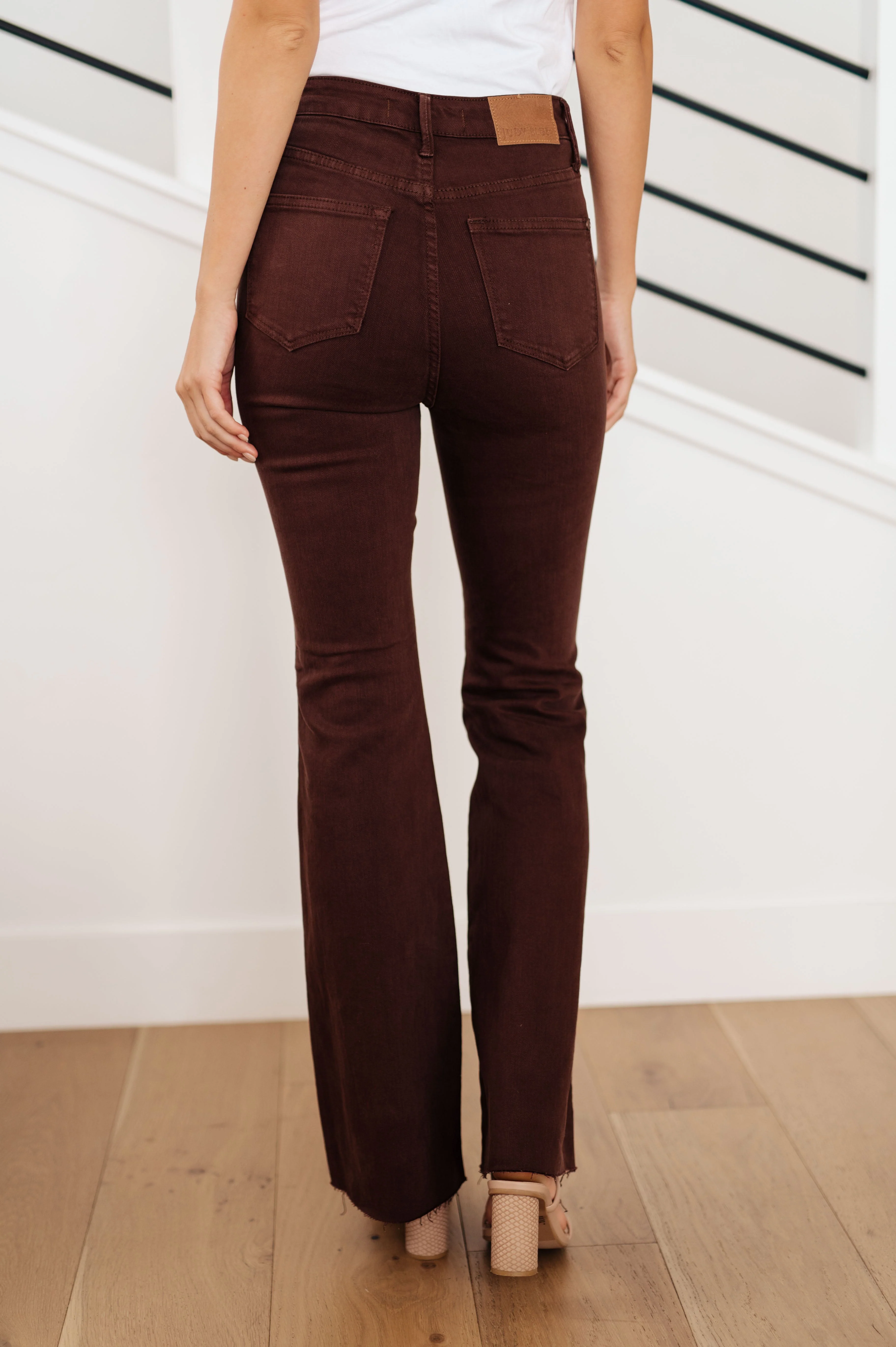Blue Sienna High Rise Control Top Flare Jeans in Espresso