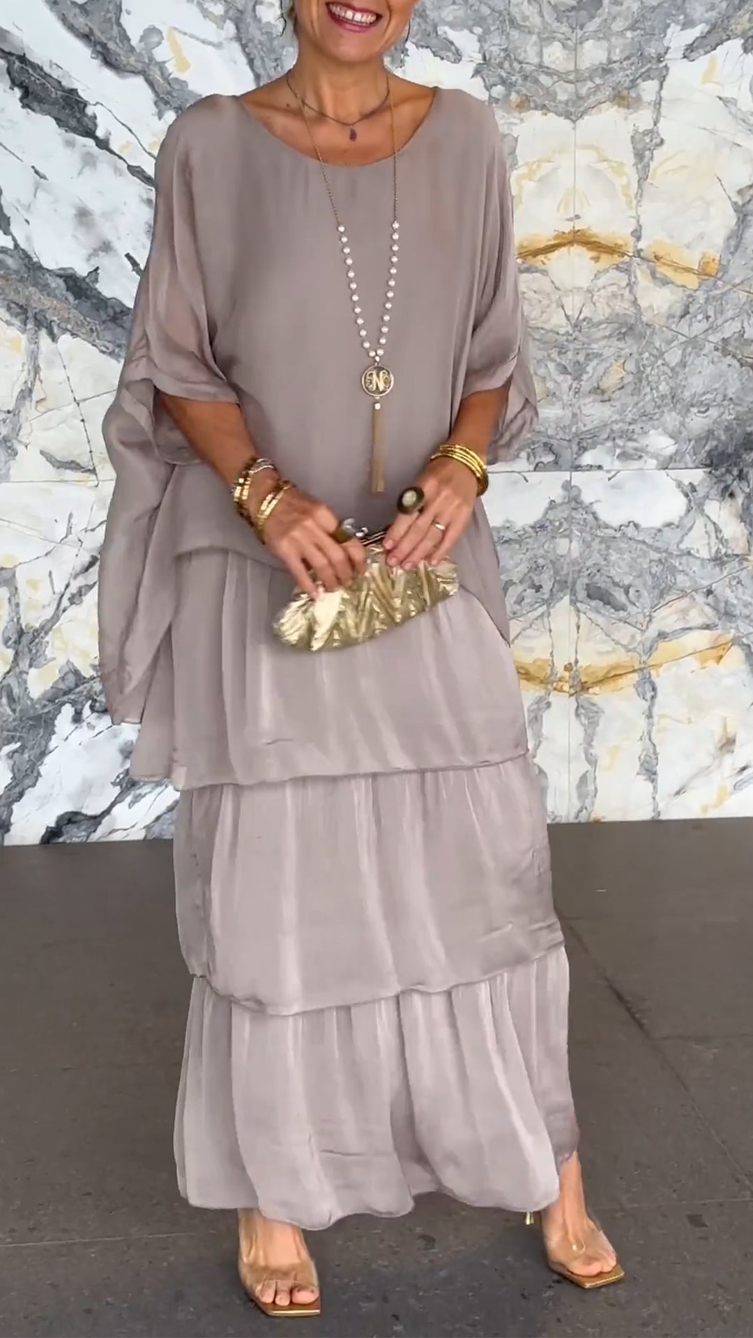 Women's Round Neck Multi-layered Loose Dress