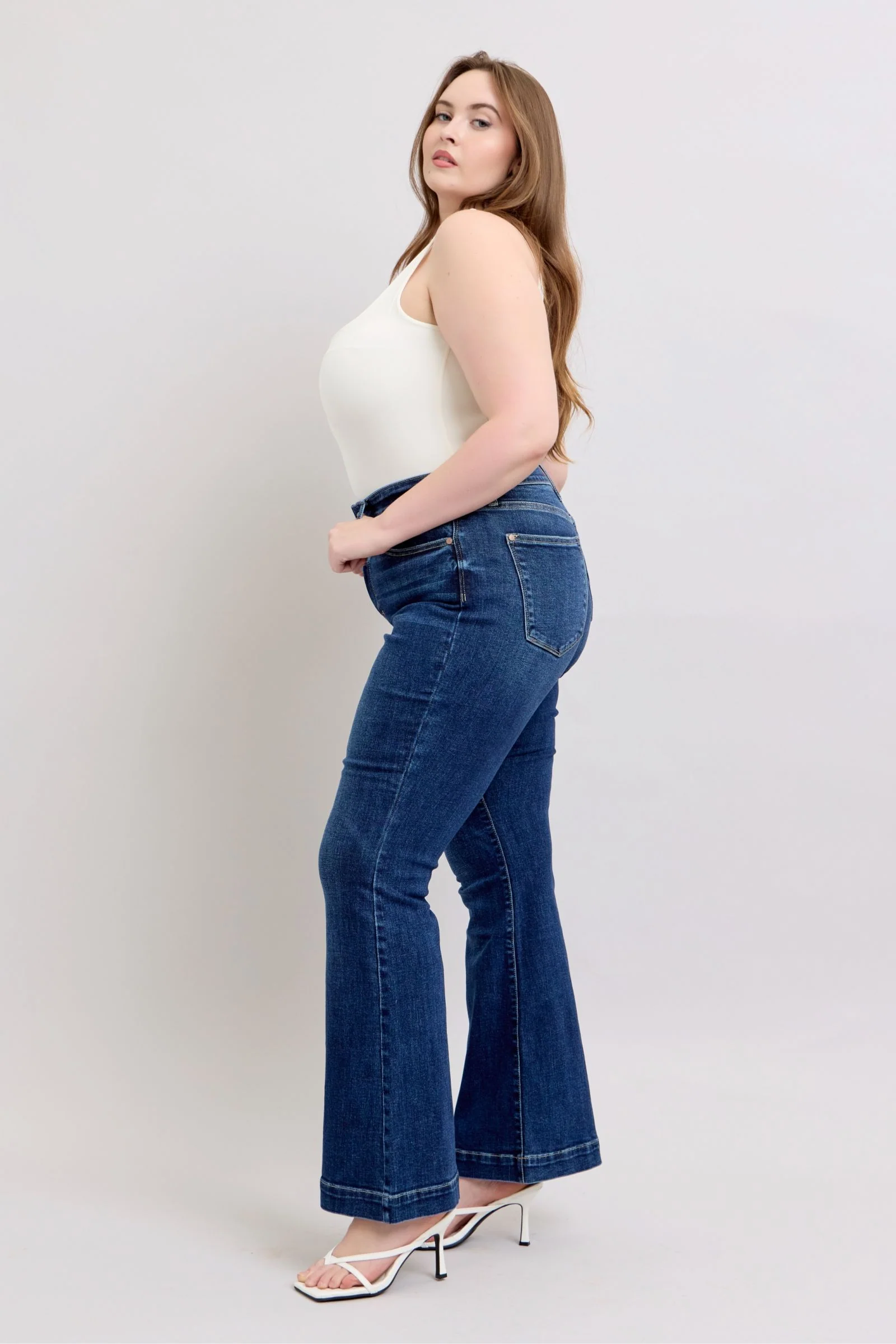 Blue Full Size High Rise Flare Jeans with Pockets Plus Size