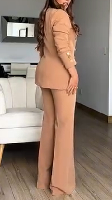 Women Collar Top + Pants Commuting Style Set