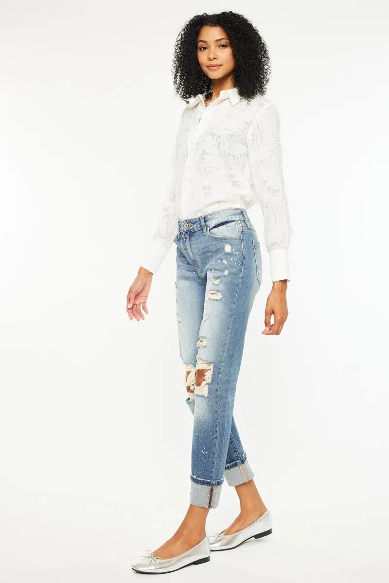 High Rise Distressed Boyfriend Fit Jeans