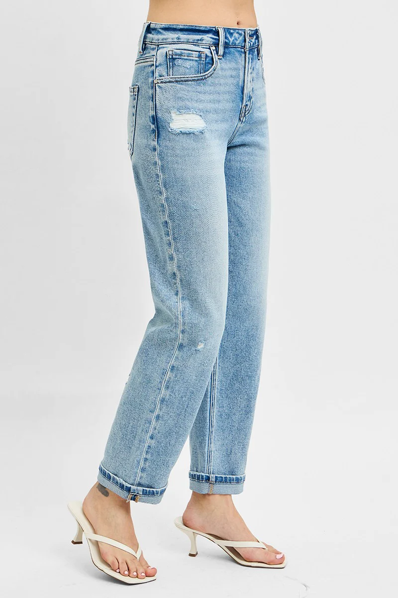 Full Size High Rise Ankle Boyfriend Distressed Jeans Plus Size