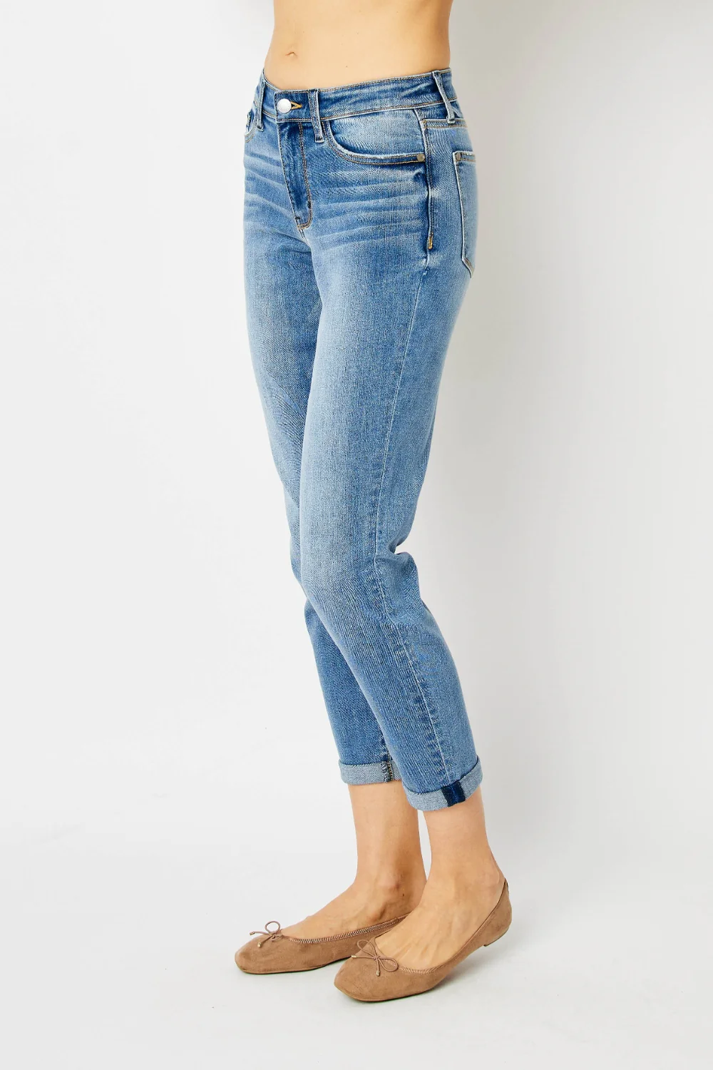 Blue Full Size Cuffed Hem Slim Jeans