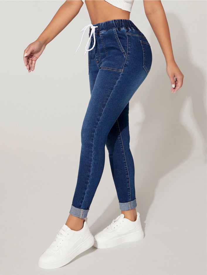 Womens Drawstring Washing Casual Jeanst