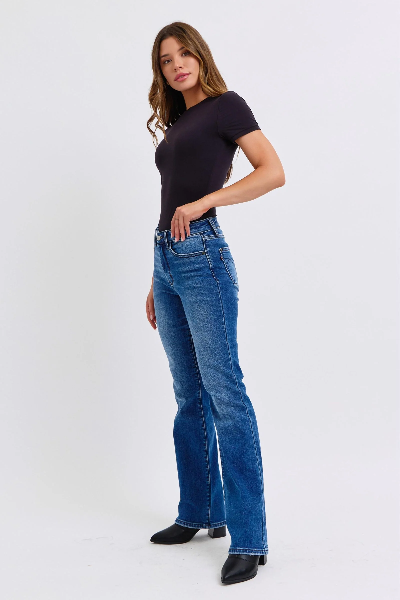 Blue Full Size Mid-Rise Bootcut Jeans with Pockets