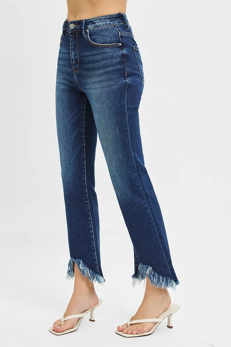 Full Size High Rise Crop Bootcut Fray Hem Jeans