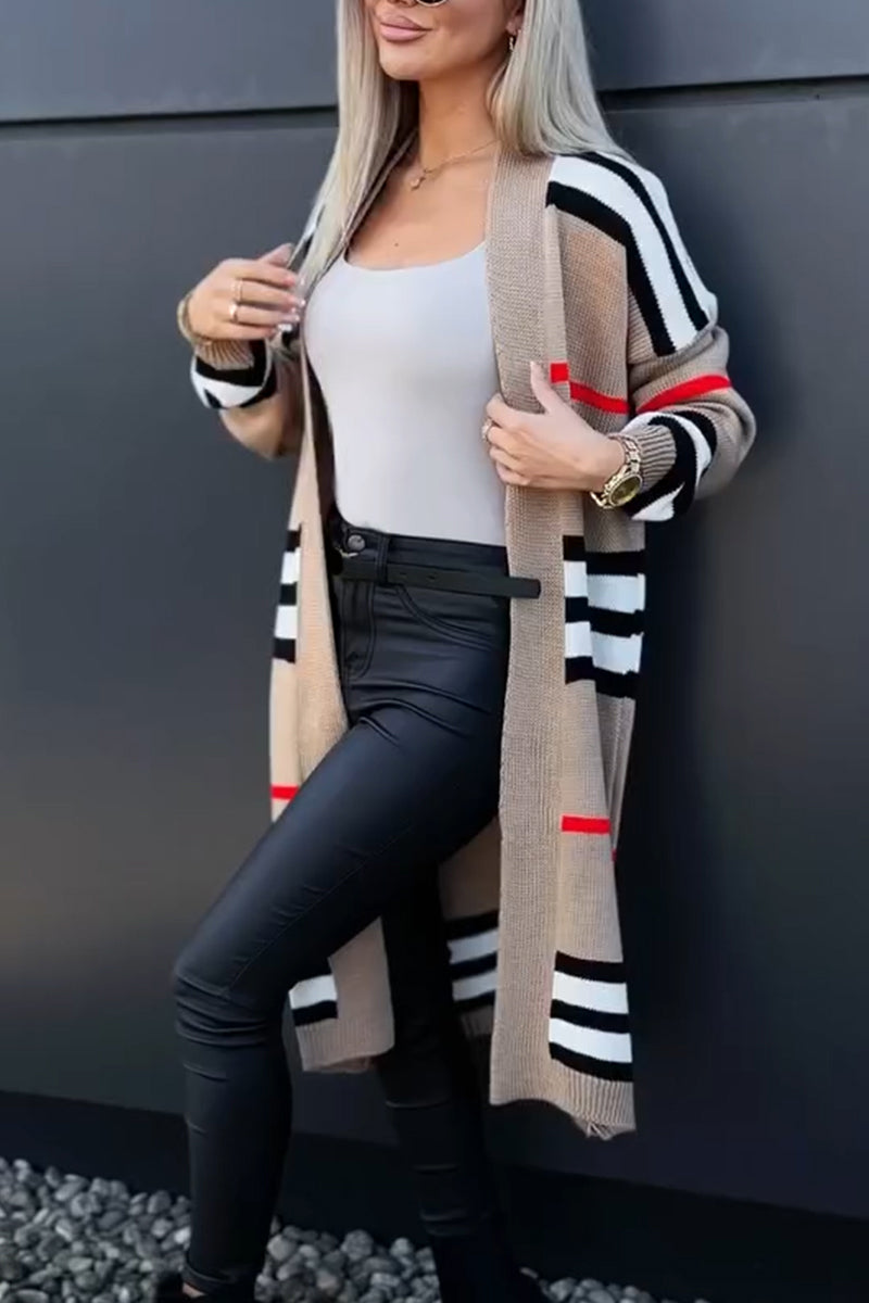 Women's Casual Striped Colorblock Knit Cardigan