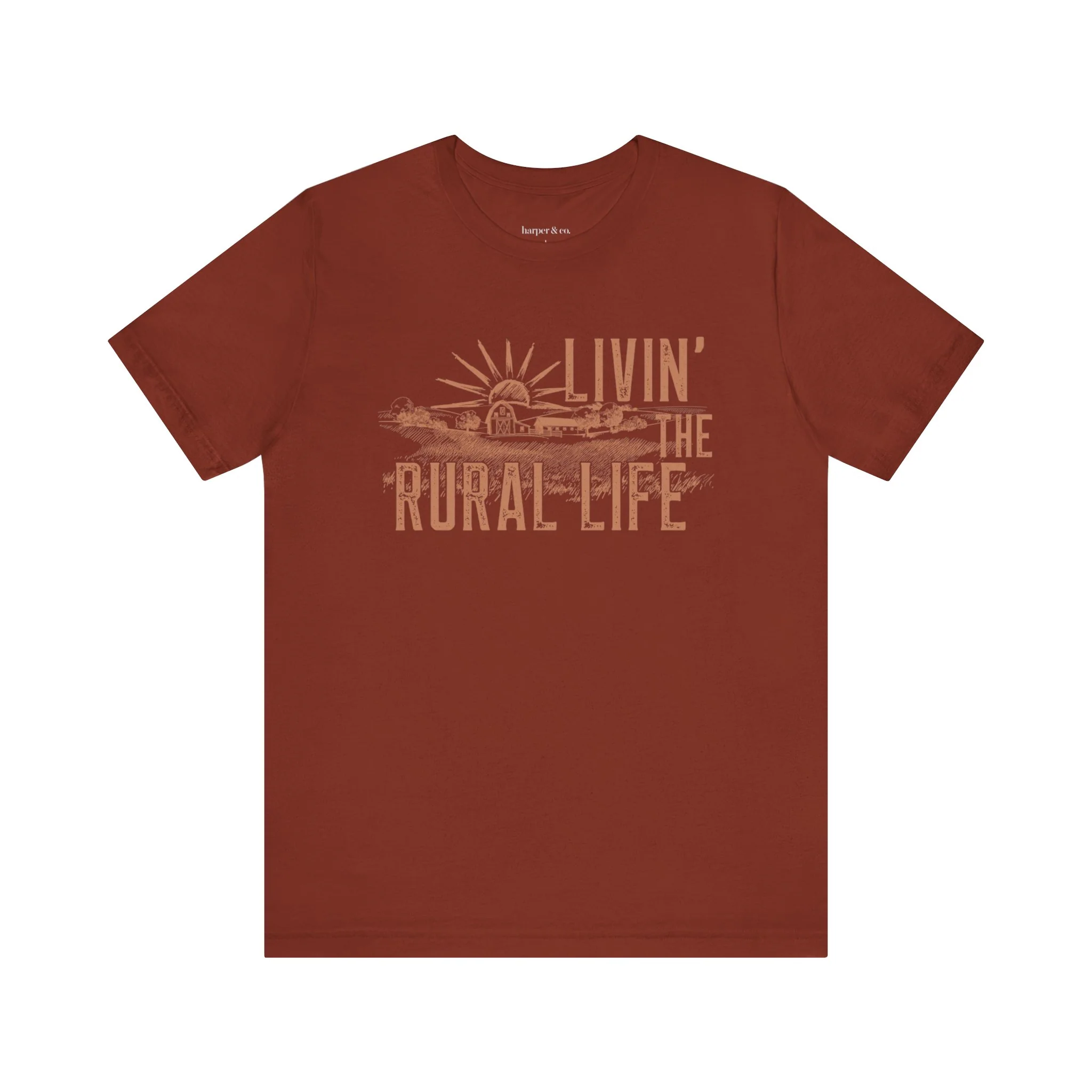 Living the Rural Life (brown graphic) Bella Canvas Unisex Jersey T-Shirt - Multiple Colors